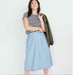 Madewell Chambray Patio Button-Front Cottagecore Midi Skirt Size 20